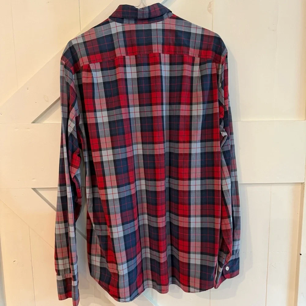 J. Crew Men’s Woven‎ Red and Blue Plaid Button Down Shirt Large Classic Casual